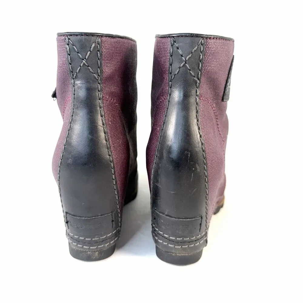 Sorel Purple Black Fabric Rubber Wedge Lace-Up Ankle Bootie NL2174-562 Women US7